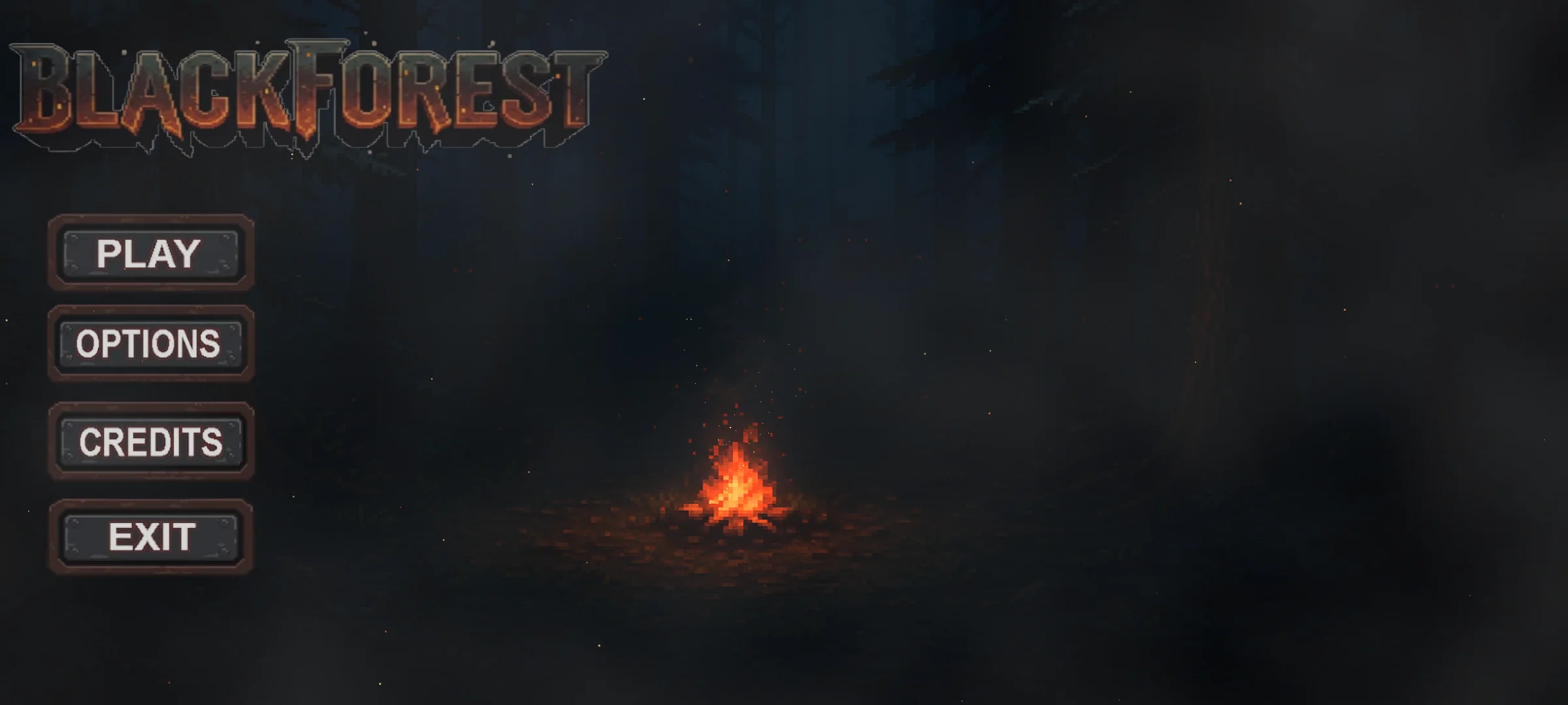 Black Forest screens, main menu, campfire, torchlight and graveyard