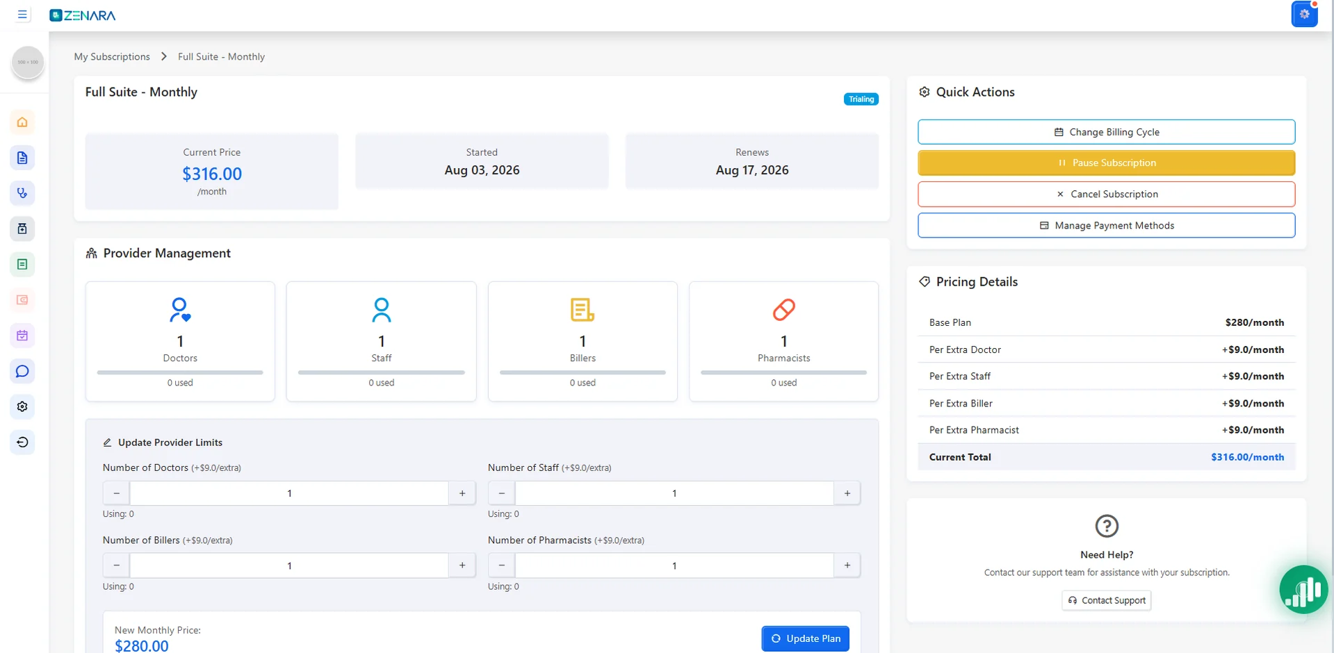 Add-on based subscription